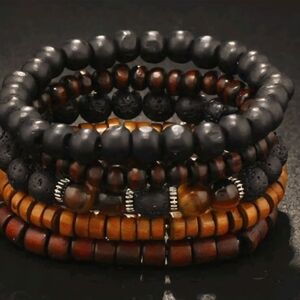 Set Of (5) Tiger Eye Stackable  Bracelet Black/ Brown NWOT